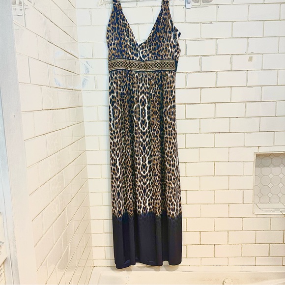 🍓Plus Size Maxi Dress 3x Studio West Apparel Cheetah Smocked back Tie Waist NWT - Picture 6 of 8